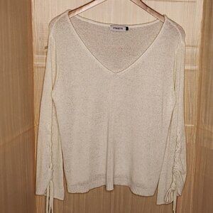 Etiquette Womens White Soft Textured Lace Up Bell Sleeve Sweater Medium